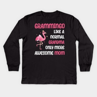 Grammingo like a normal grandma only more awesome mom with cute flamingo Kids Long Sleeve T-Shirt